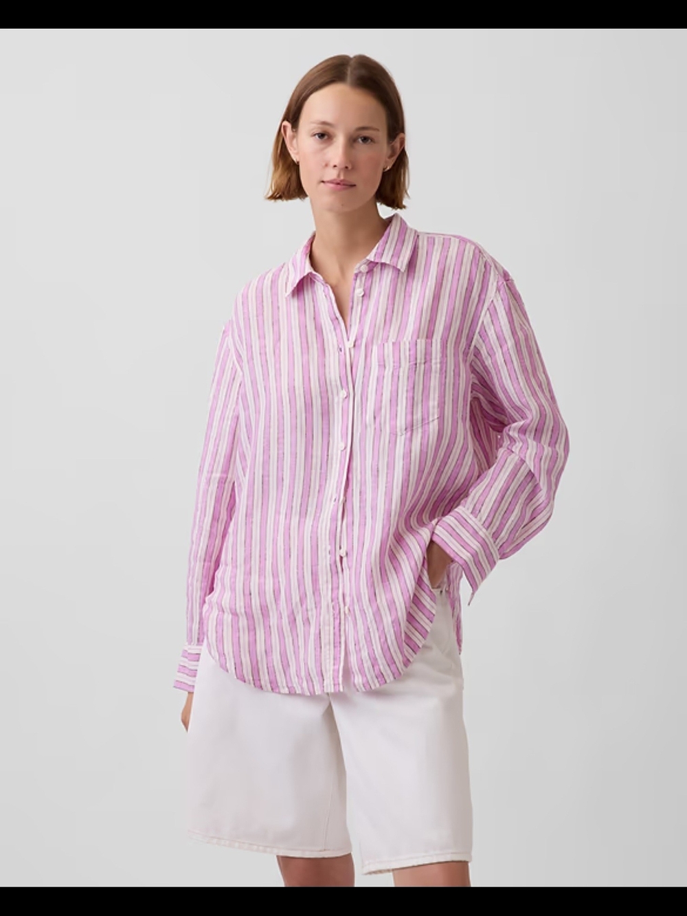 Old Navy Pink and White Striped Button-Down Shirt